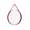 Round Wall Mirror with Red Frame and Hanging Strap**