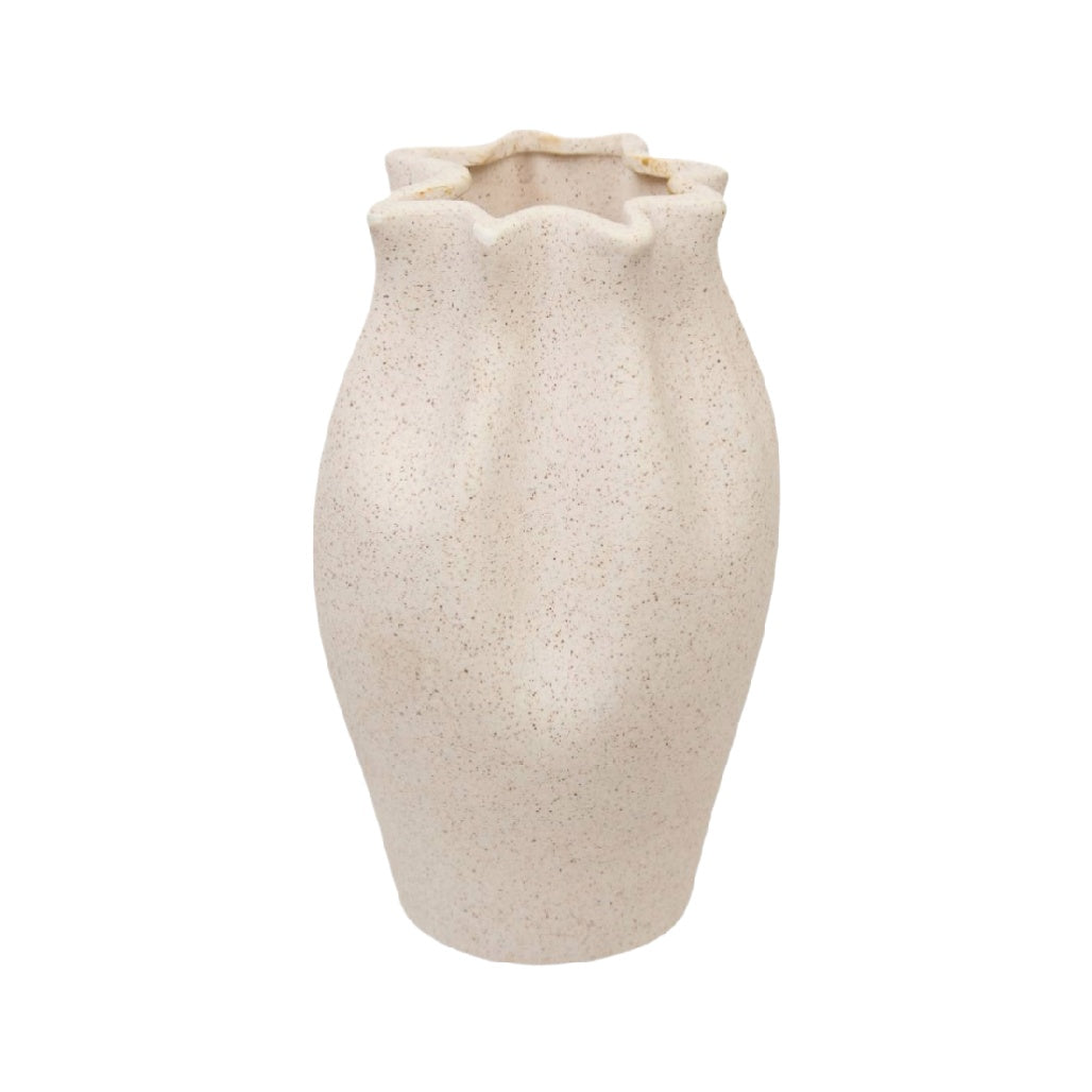Modern Textured Ceramic Vase with Ruffled Edge – Elegant Home Decor Piece**